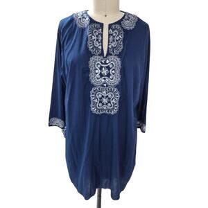NWT Chicos 100% Cotton Calypso/Jinx Tunic Newport Navy Blue/Silver Sz 3/XL